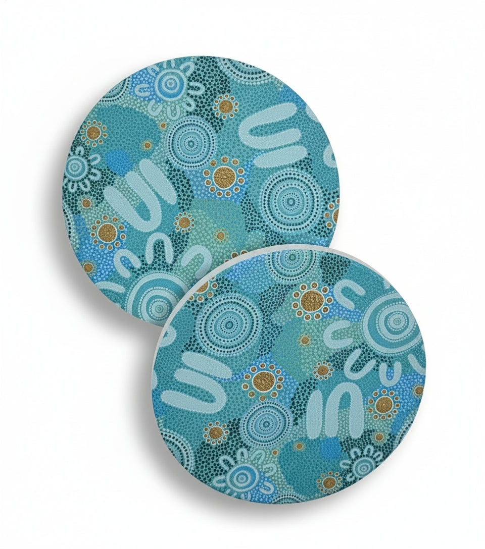 Ceramic Coasters (Blue, Blessed)